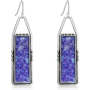 Purple Handmade Bohemian Tribal Retro Colorful Square Bar Dangle Drop Earring